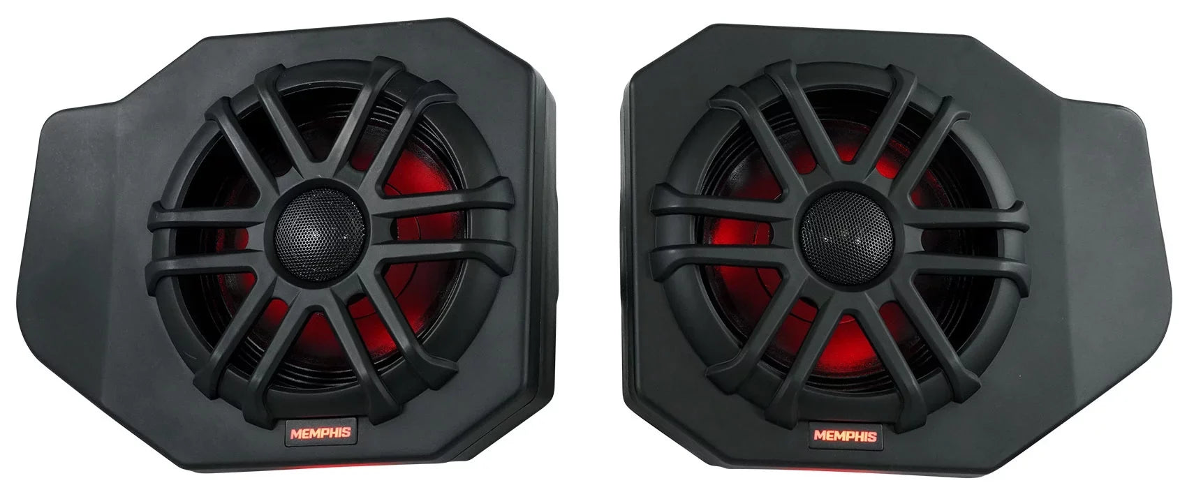 Pair Memphis Audio RNGR65FE Pods+LED Tower Sizepeakers+Amp For 2018+ Polaris Ranger