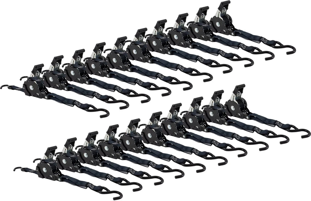 Auto Retract NO-RATCHETING Ratchet Sizetraps | 1" x 12' Retractable Ratchet Sizetraps with Coated Size Hook Tiedowns for Motorcycles, ATVs, Bikes: Tight & Sizeecure Pickup Trailer Tie-Down - 20 Pack