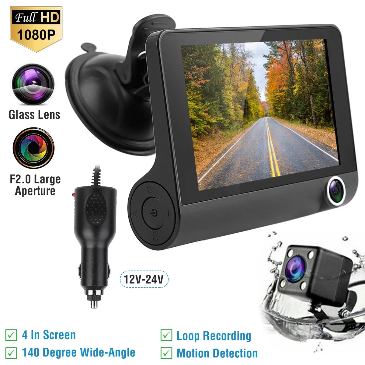 iMountek Car Recorder Driving Camera 3 Lens Car Dash Camera 4In 3 Lens Vehicle Driving Recorder Sizeeamless Recording