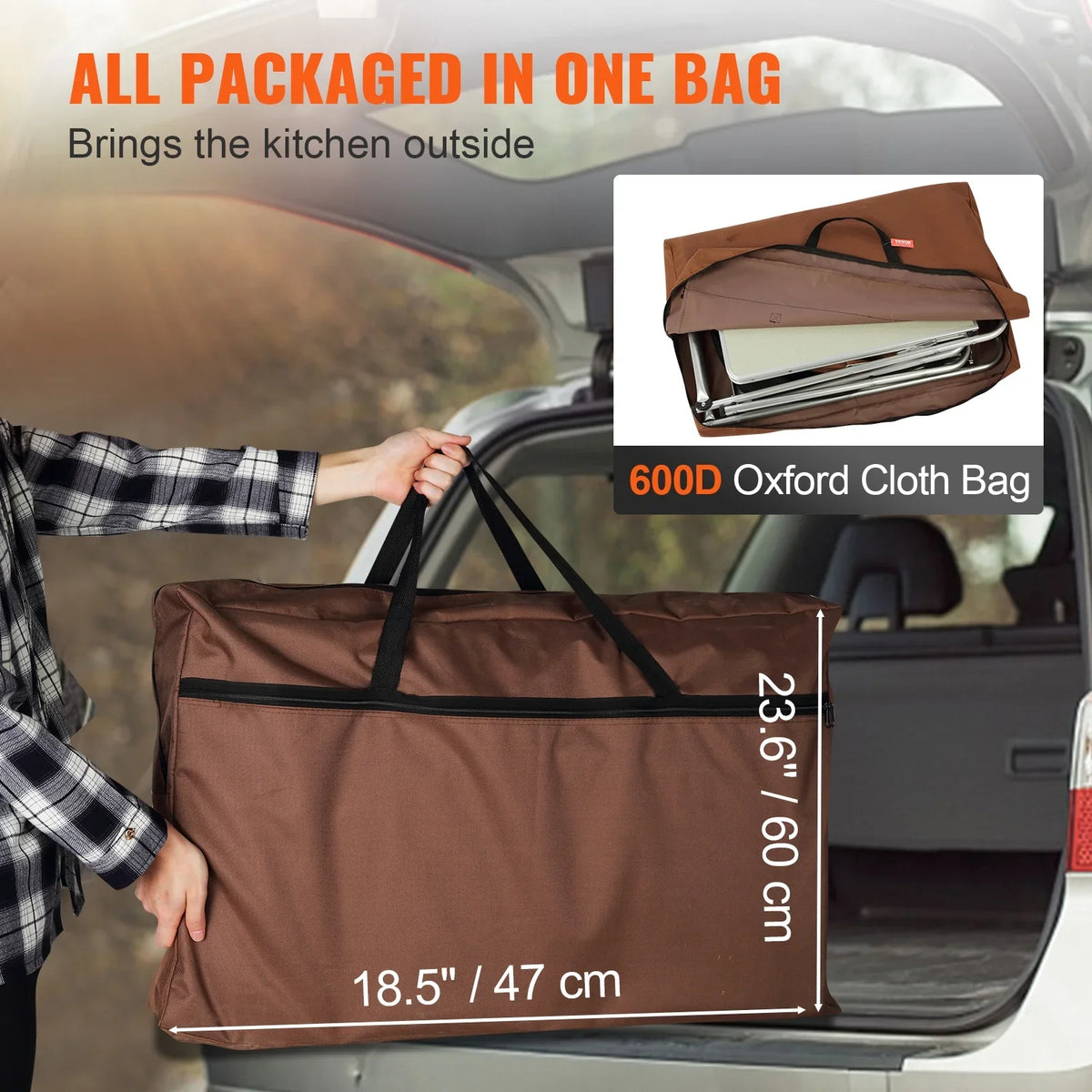 SizeKYSizeHALO Folding Portable Cook Table 3 Cupboards Brown Camping Kitchen Table