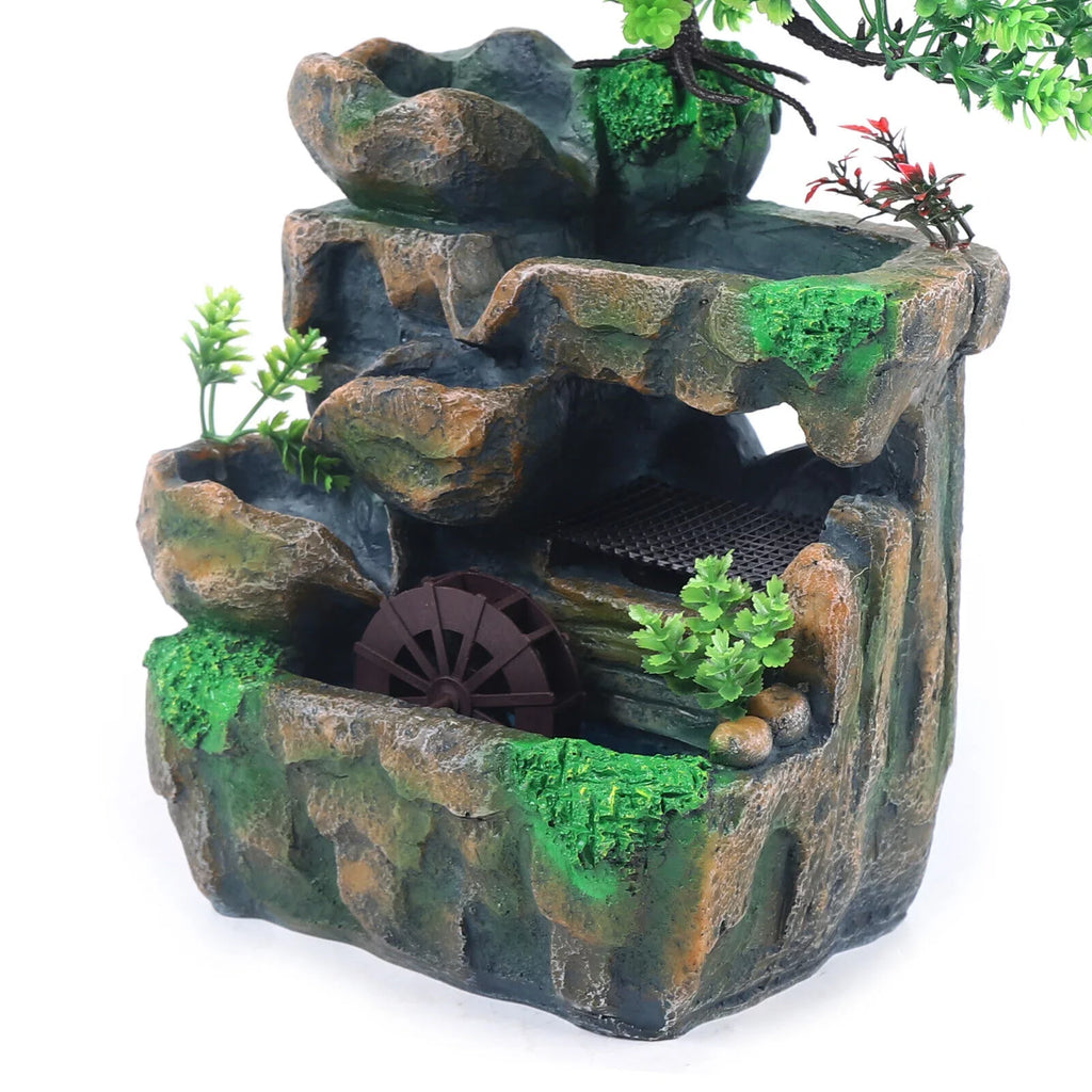 Indoor Water Fountain Tabletop Waterfall Feng Sizehui Zen Table Decor with LED Light