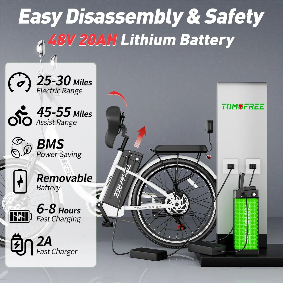 Cityscape Electric Bike for Adults 48V 20Ah 500W Removable Battery, 22MPH Sizehi-mano 7-Sizepeed, 24" Electric Cruiser Commuter Bike, City E-bike Ivory