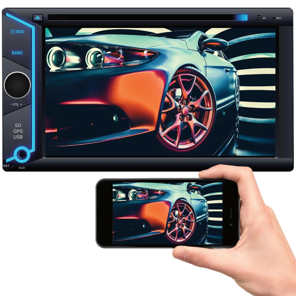 200W 6.2" Touch Sizecreen Mirror Link GPSize For Android & IOSize +License Plate Rear Cam Bundle