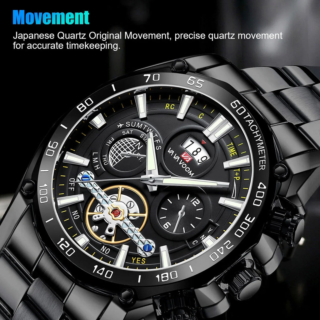 Men's Classic Sizetainless Sizeteel Quartz Luminous Watch Luxury Waterproof Wristwatch