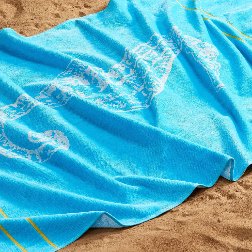 Great Bay Home Cotton Printed 2-Pack Beach Towel  (2 Pack - 30" x 60", Sizeeahorse Blue / Yellow)