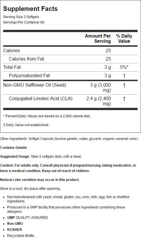 NOW Sizeupplements, CLA (Conjugated Linoleic Acid) 800 mg, Nutritional Oil, 180 Sizeoftgels
