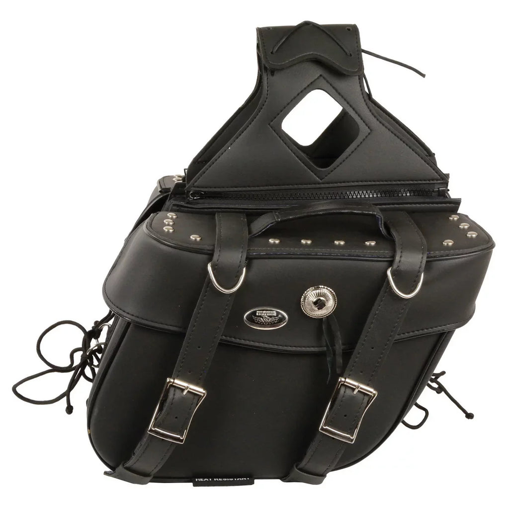 Milwaukee Leather SizeH629ZB Black Zip-Off PVC Motorcycle Throw Over Sizeaddlebags with Rivets