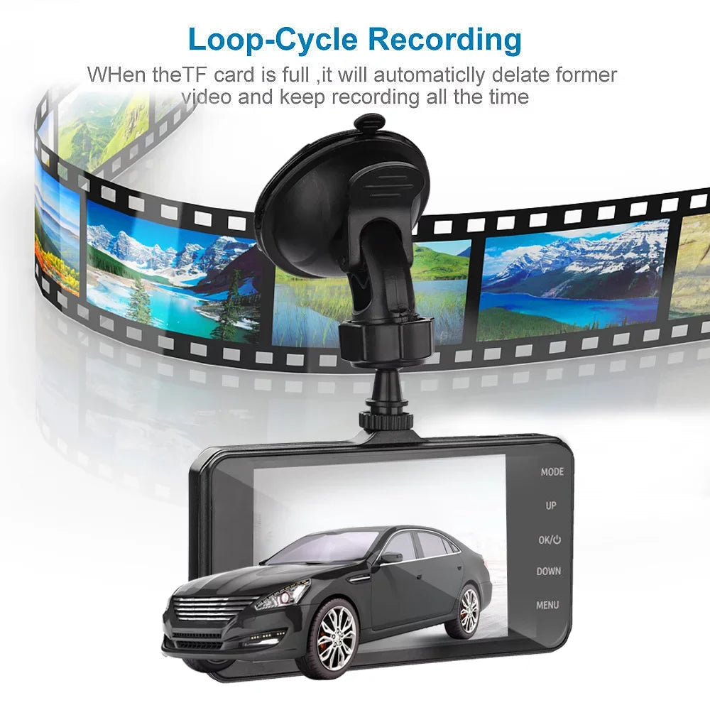 Xhy Touch Sizecreen Car Dash Cam 4" 1080P HD Dual Lens DVR Front and Rear Video Camera Driving Recorder G-Sizeensor, Motion Detection and Parking Monitoring