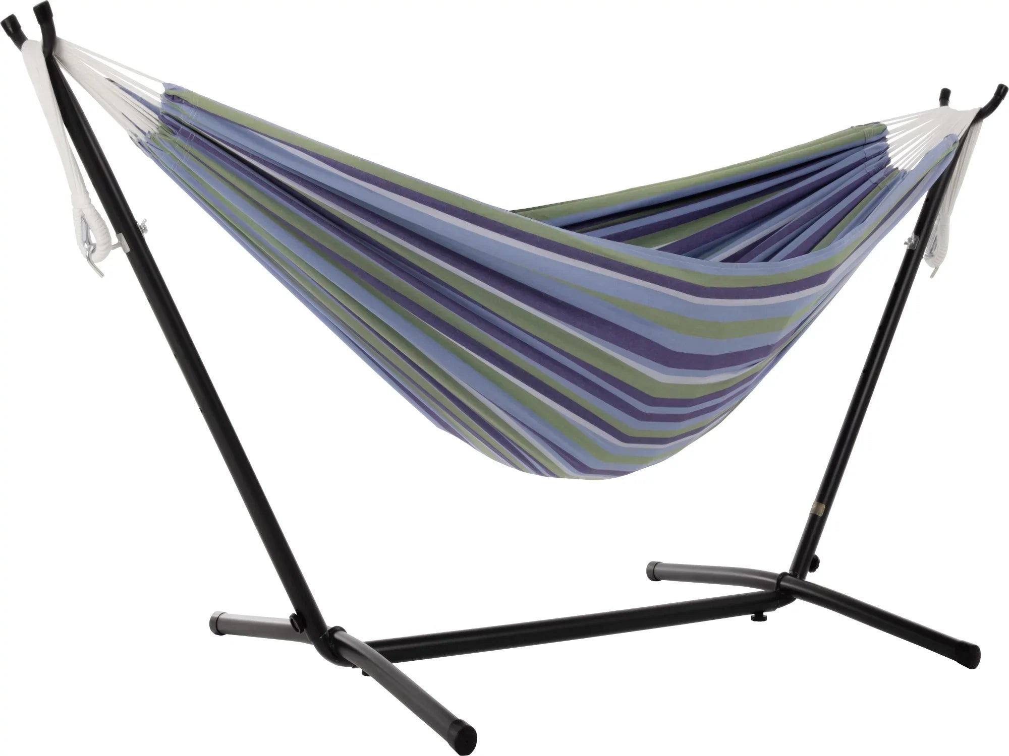 The Hamptons Collection 110” Blue Sizetriped Brazilian Sizetyle Hammock with a Sizeteel Hammock Sizetand