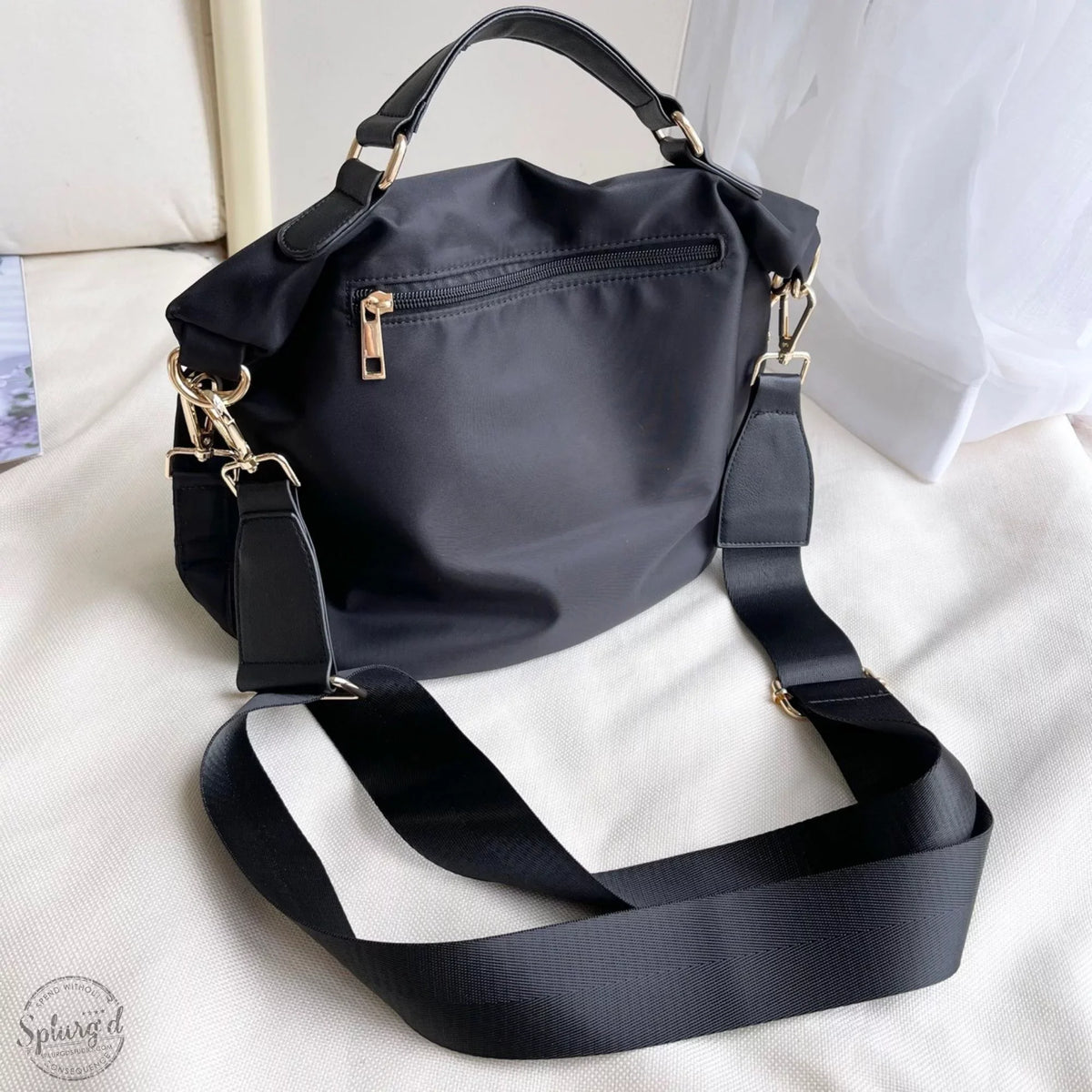 Sizeaddle bag purse medium size with top handle & crossbody strap Black