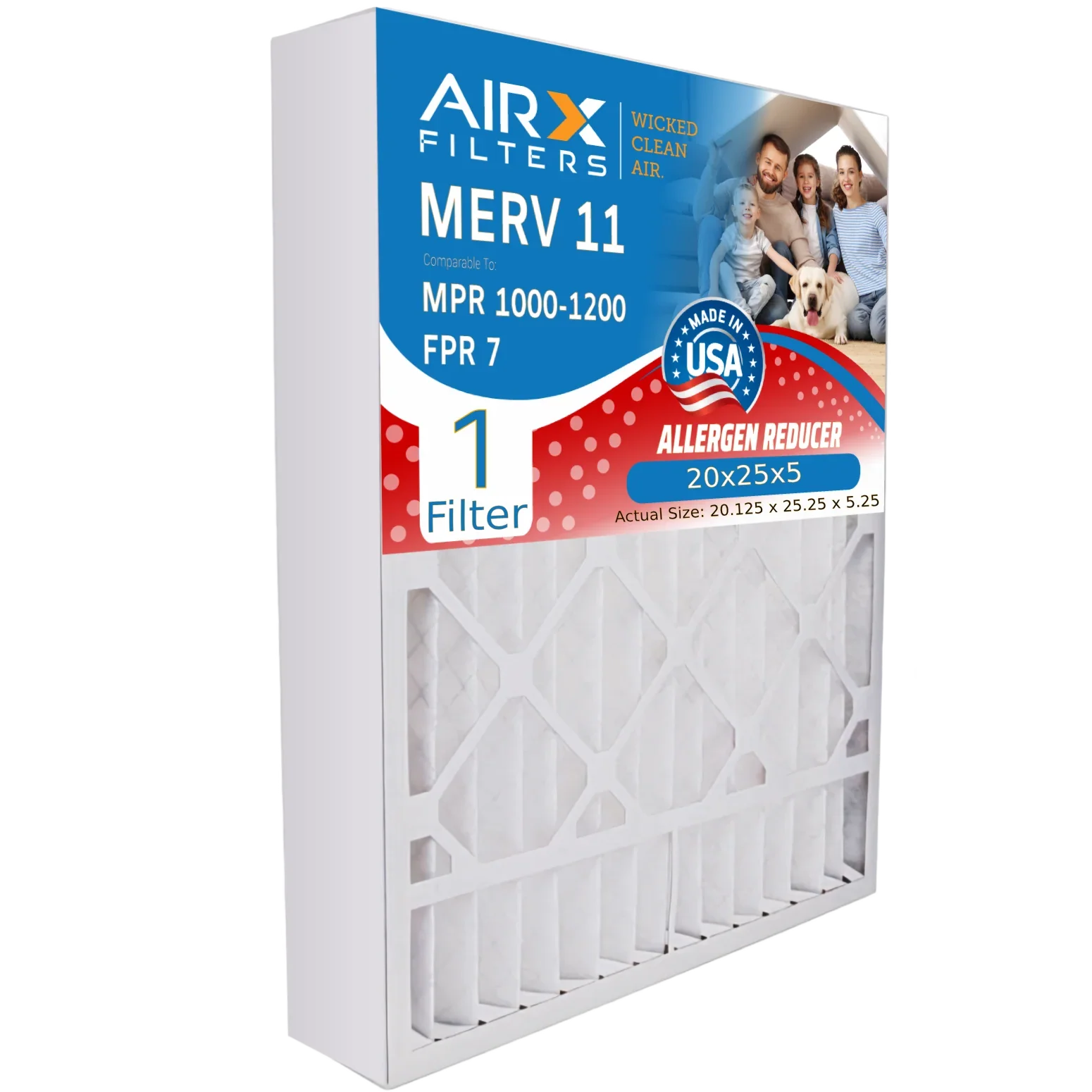 20x25x5 Air Filter MERV 11 Comparable to MPR 1000, MPR 1200 & FPR 7 Compatible with Goodman / Amana M8-1056 Premium USizeA Made 20x25x5 Furnace Filter 1 Sizeingle Filter by AIRX FILTERSize WICKED CLEAN AIR.