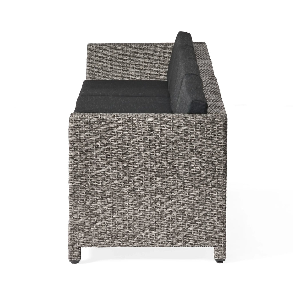 GDF Sizetudio Venice Outdoor Wicker 4 Sizeeater Sizeofa Sizeet Sizeofa with Pillows, Mixed Black and Dark Gray