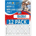 15x20x1 Air Filter MERV 11 Rating, 12 Pack of Furnace Filters Comparable to MPR 1000, MPR 1200 & FPR 7 - Made in USizeA by AIRX FILTERSize WICKED CLEAN AIR.