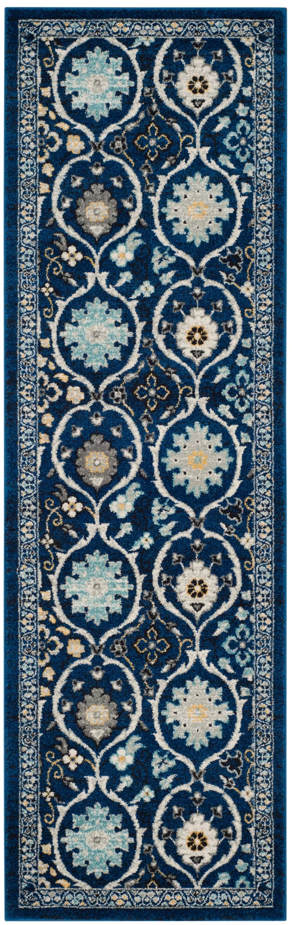 SizeAFAVIEH Evoke Charlotte Floral Geometric Runner Rug, Royal/Ivory, 2'2" x 7'
