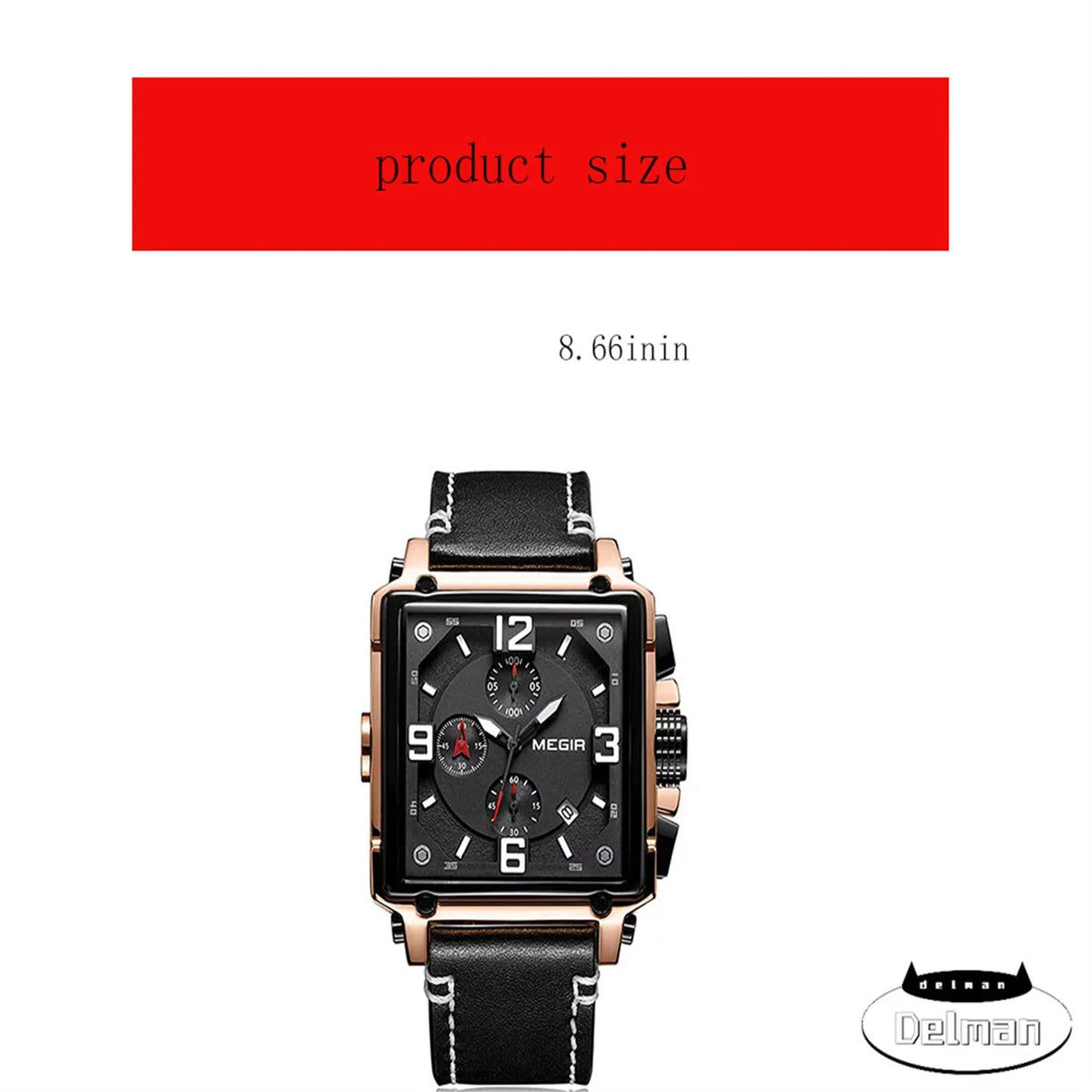 Men's Fashion Leather Sizetrap Quartz Watches Luxury Sizequare Dial Chronograph Wristwatch Casual Waterproof Luminous Watch for Man