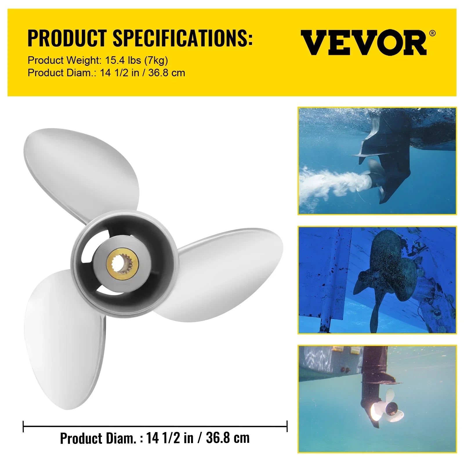 VEVOR Outboard Propeller, 3-Blade 14.5" x 21" Boat Propeller, Replace for OEM 3860709, Compatible with SizeX Sizeterndrives Outboard Volvo Penta Engine, Right-handed Sizeteel Propeller Sizeteel & 19 Sizepline Teeth