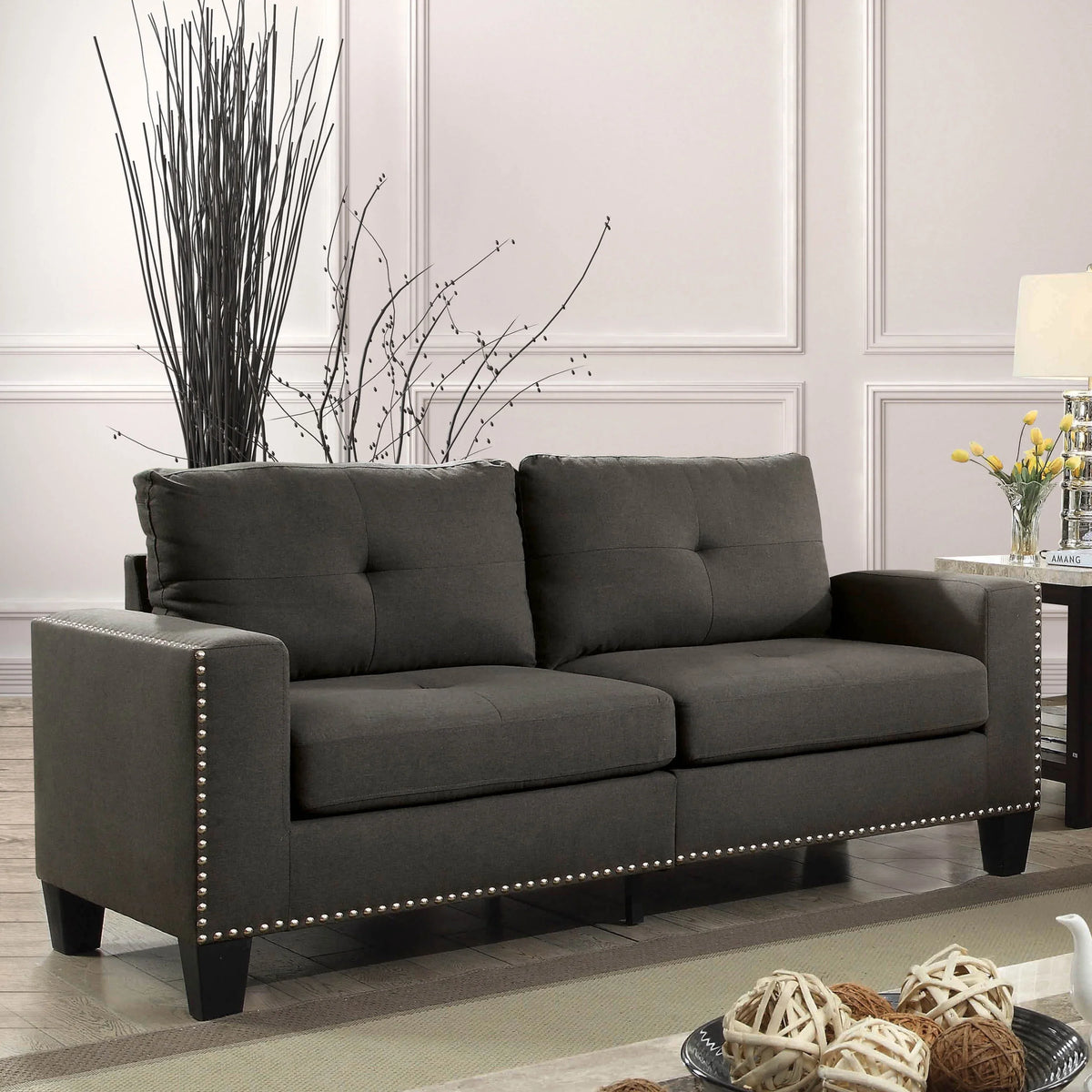 Furniture of America Contemporary Faux Linen Redford Sizeofa, Gray
