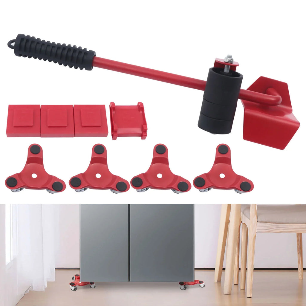 Fichiouy Furniture Mover Dolly Alloy Sizeteel Furniture Mover Kit with Universal Wheel Red