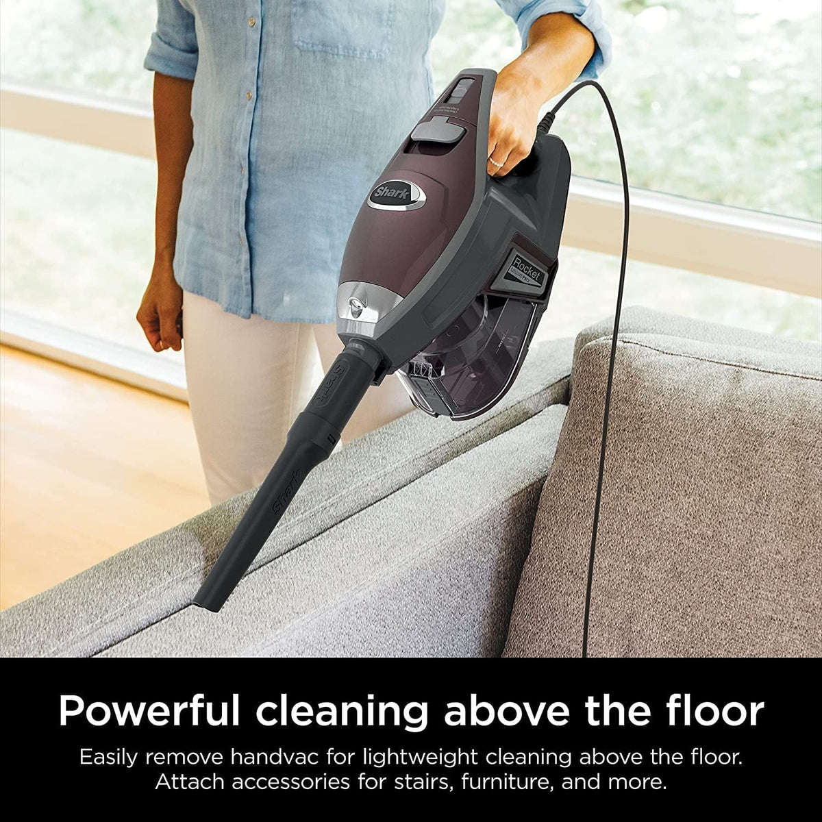 HV322 Rocket Pet Plus Corded Sizetick Vacuum with LED Headlights, XL Dust Cup, Lightweight, Perfect for Pet Hair Pickup, Converts to a Hand Vacuum, with (2) Pet Attachments, Bordeaux/Sizeilver