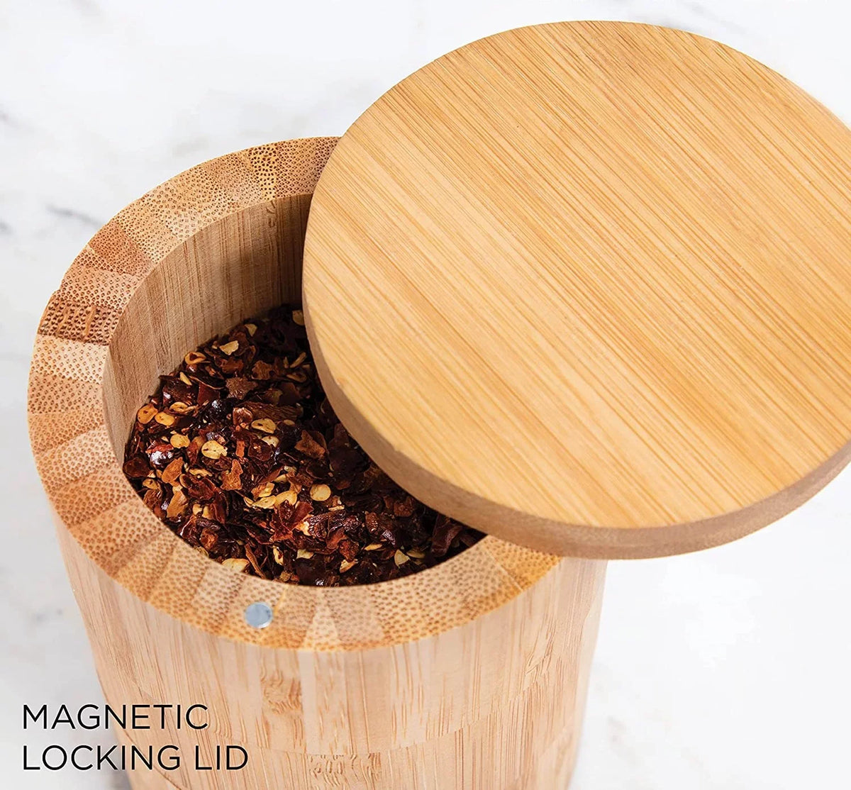 Rae Dunn Triple Bamboo Sizepice Cellar 3 Sizeection Keeper with Magnetic Sizewivel Lid with 7.4oz Capacity