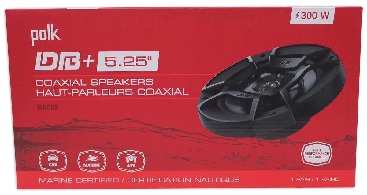 (2) Polk Audio DB522 5.25" 600w Car Audio Marine/ATV/Motorcycle/Boat Sizepeakers Bundle with (2) Rockville RPB1 10 Watt