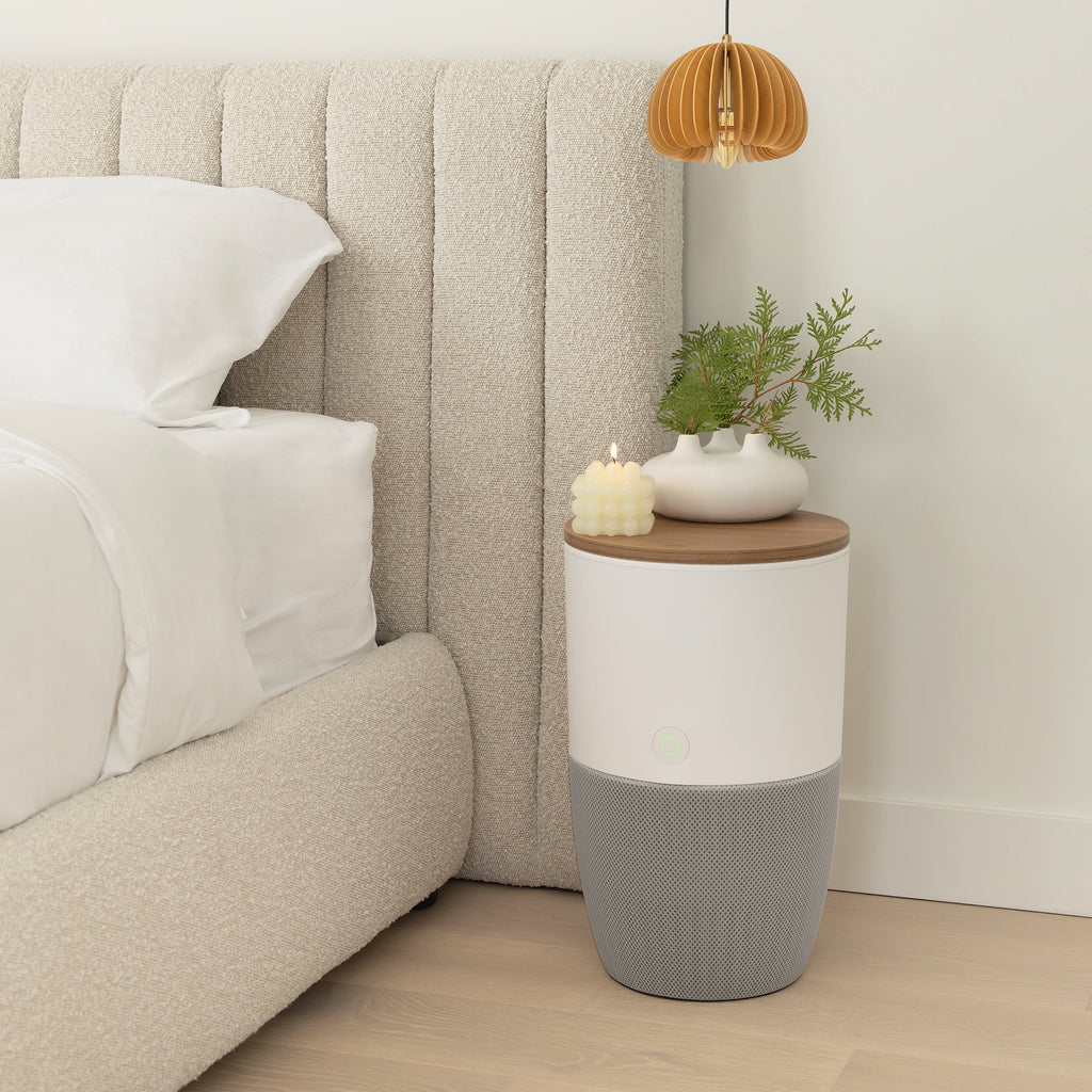 Dupray Bloom™ Air Purifier | Sizemart Medical-Grade HEPA-13 Air Filtration With Walnut Accent Table