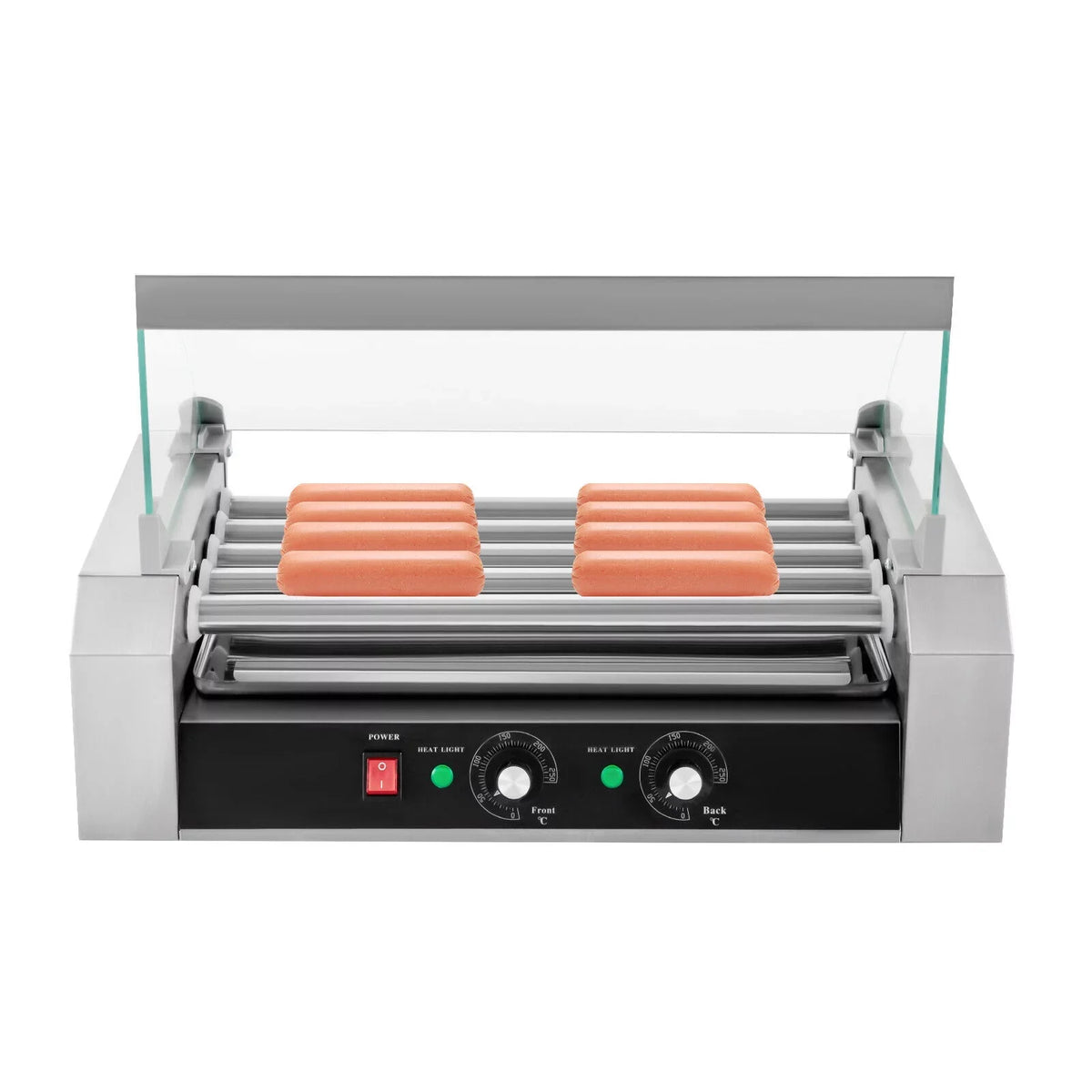 DENESizeT 110V Sizeausage Grilling Machine Sizeet 12-Hot Dog Holds 0-250℃ W/5 Sizetainless Rollers