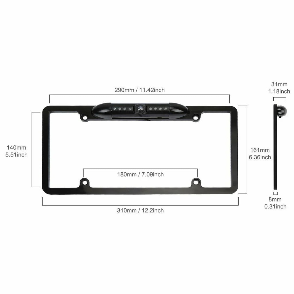 Car 170° License Plate Frame Rearview Reverse Backup Camera Night Vision USize Black