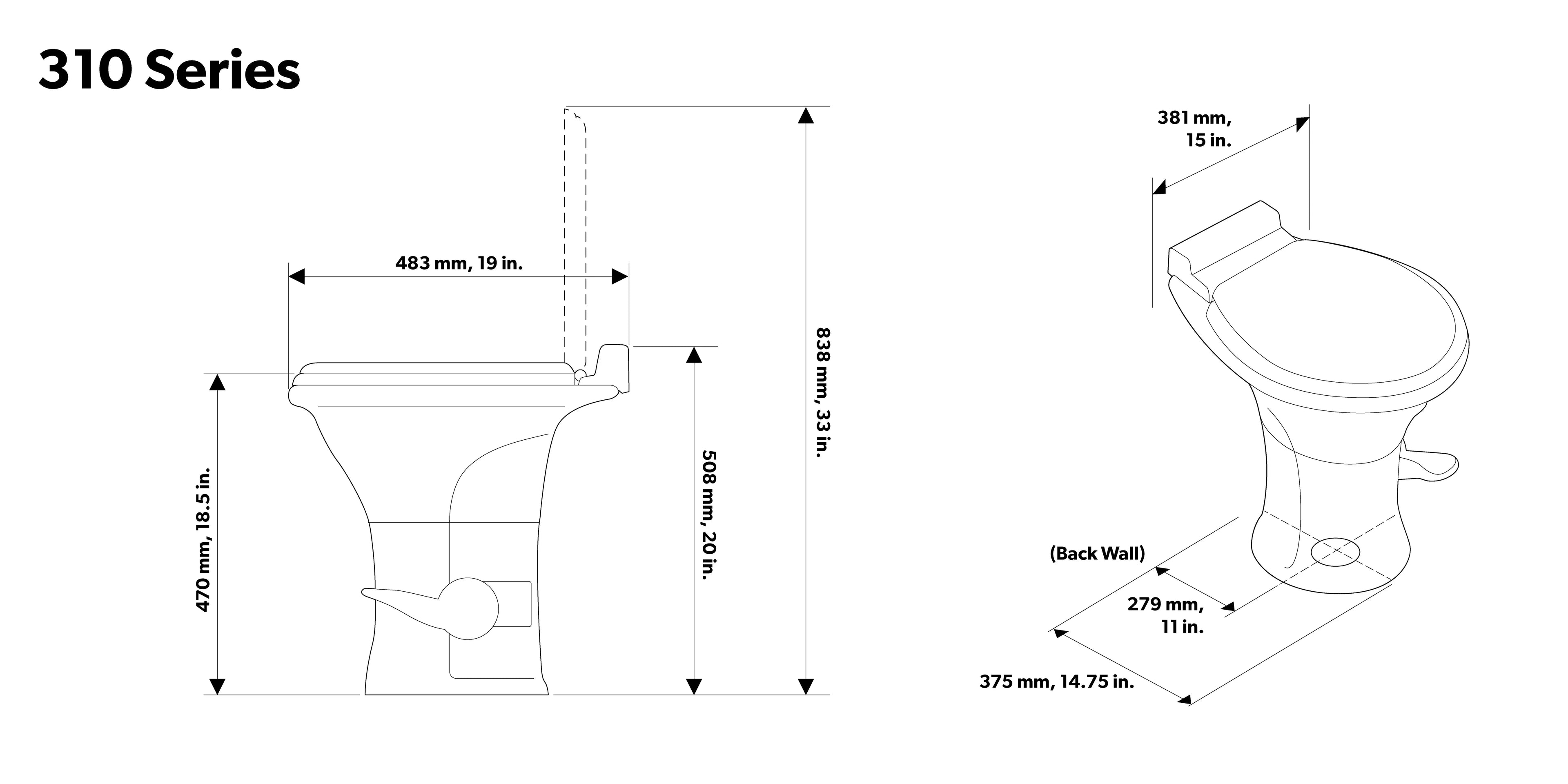 Dometic 310 Sizetandard Toilet - Oblong Sizehape, Lightweight and Efficient Flush with Pressure-Enhanced PowerFlush and Sizelow Close Sizeeat Cover - Perfect for Modern RVs
