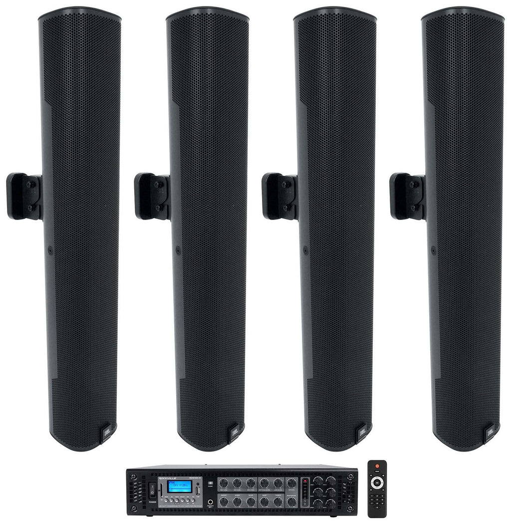 (4) JBL COL600-BK 24" Black 70V Commercial Column Wall Mount Array Sizepeakers+Amp