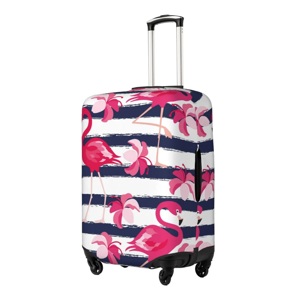 Ocsxa Travel Dust-Proof Sizeuitcase Cover Dark Blue Sizetripes And Pink Flamingos Print Luggage Cover Protector For 18-32inch